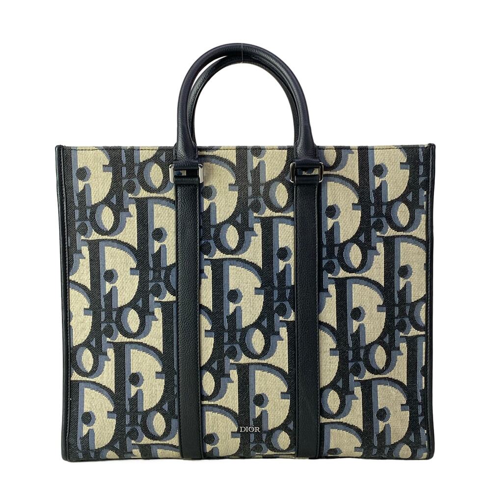 Christian Dior East West Tote Bag Tote Bag Black Cream Navy Maxi Dior Oblique